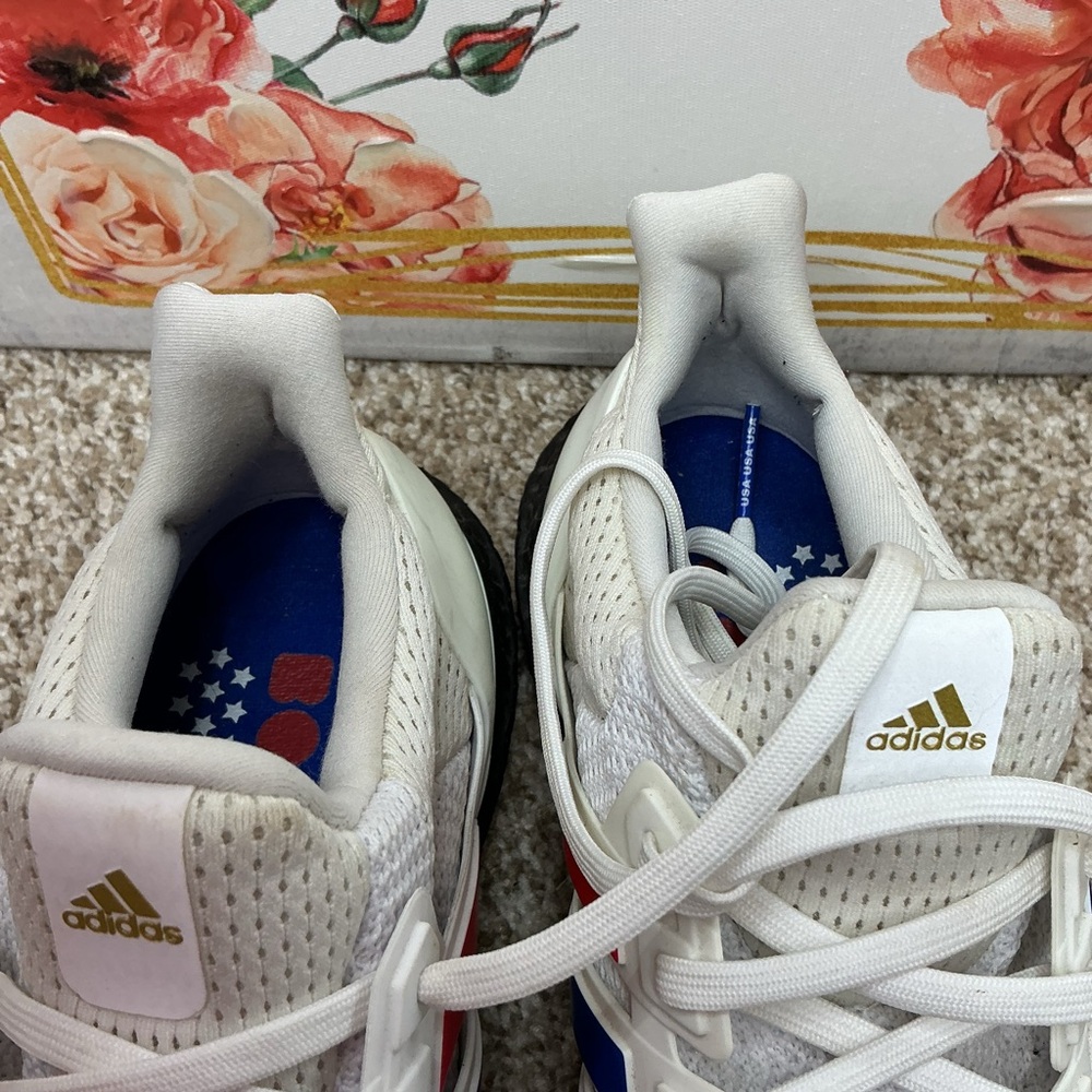 adidas White Sneakers with Red & Blue Stripe Accents - Picture 7 of 12